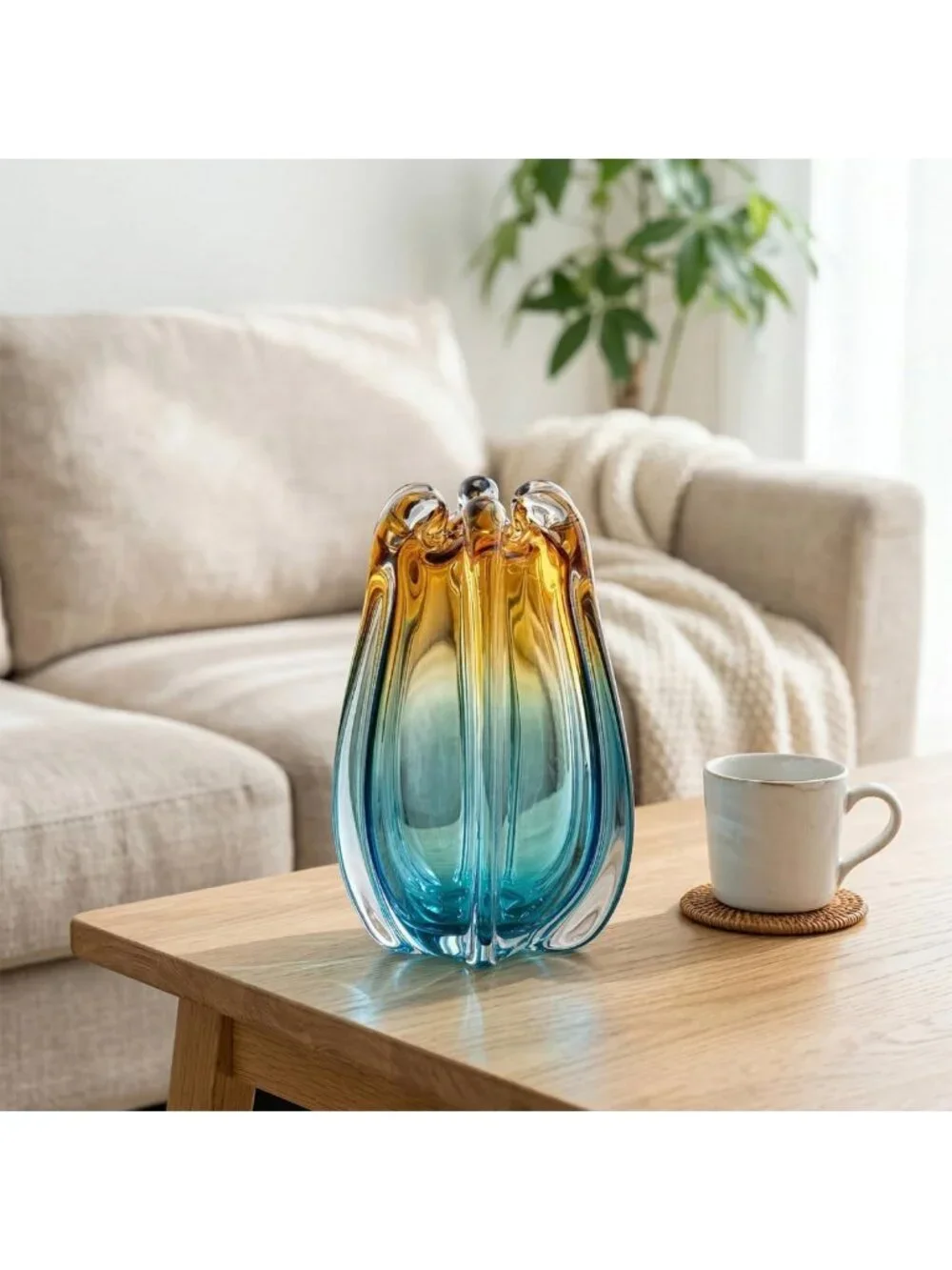 Unique Hand Blown Glass Vase, 9.45
